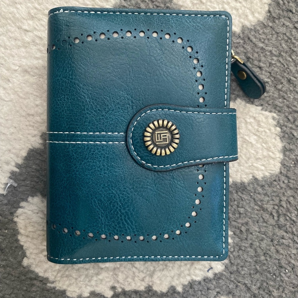 New green faux Leather Wallet with Decorative Button Closure